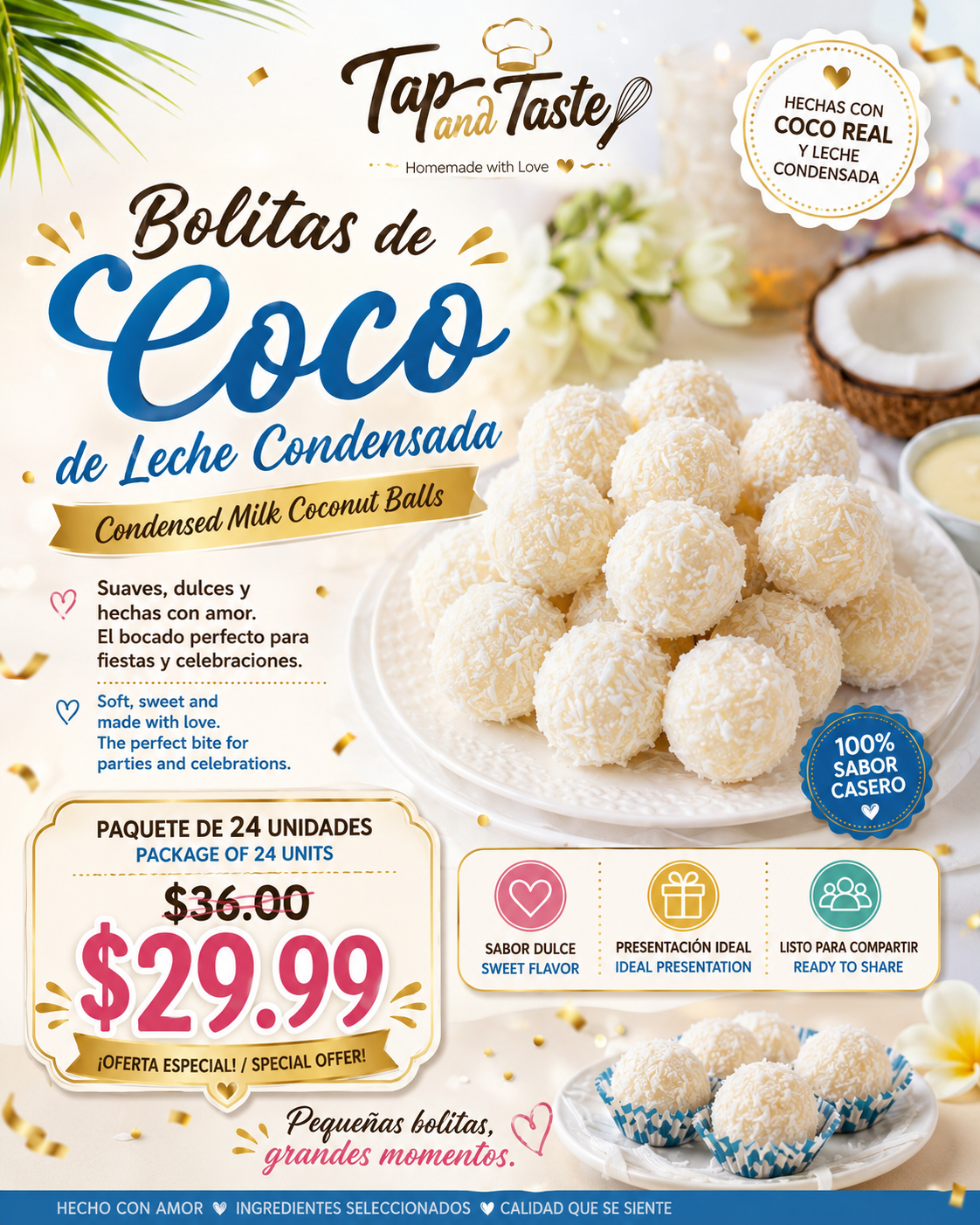 Bolitas de Coco con Leche Condensada / Condensed Milk Coconut Bites pack 24
