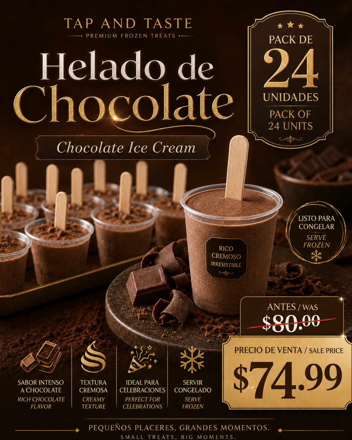 Helado de Chocolate / Chocolate Ice Cream 5oz pack 24