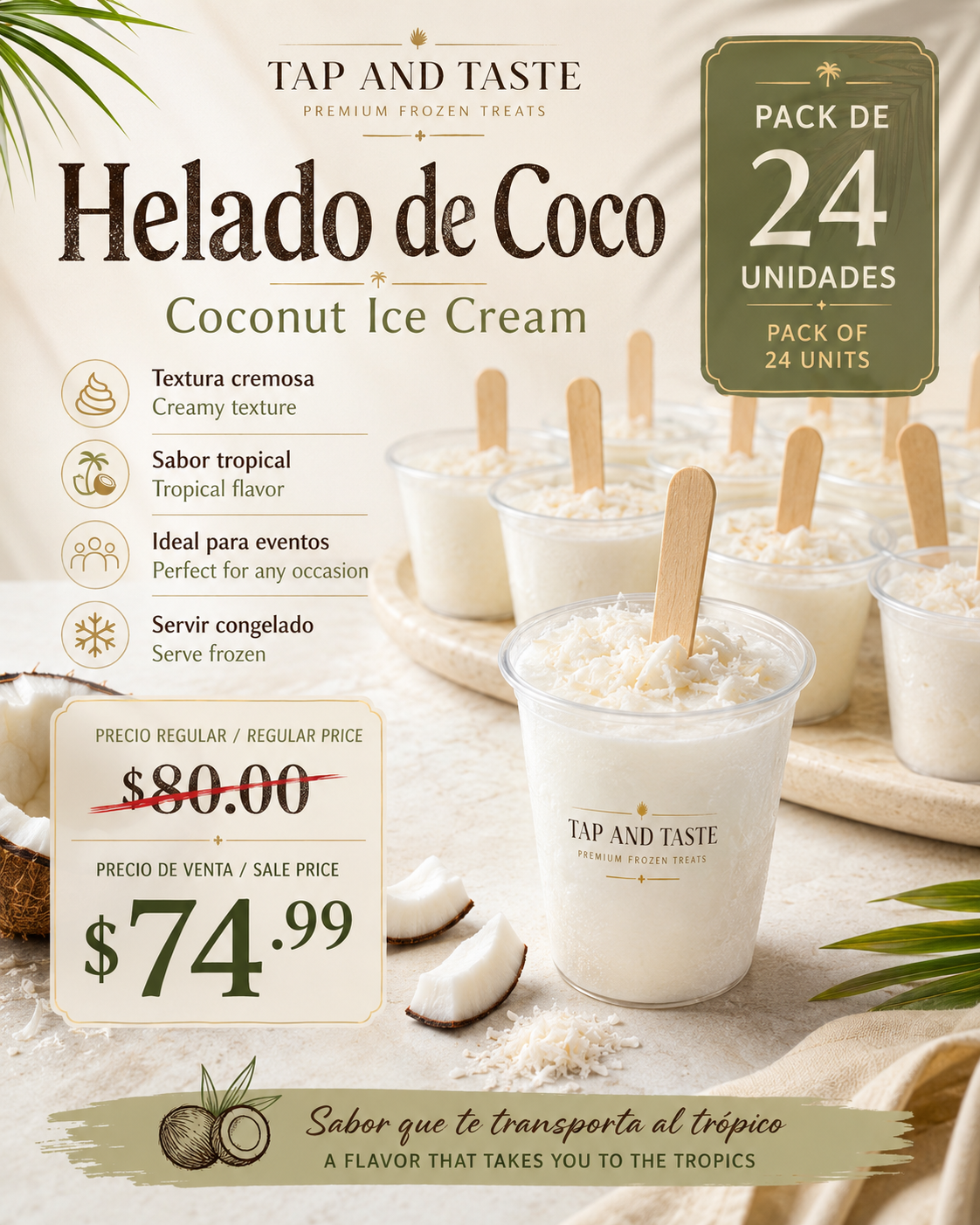 Helado de Coco / Coconut Ice Cream 5oz pack 24
