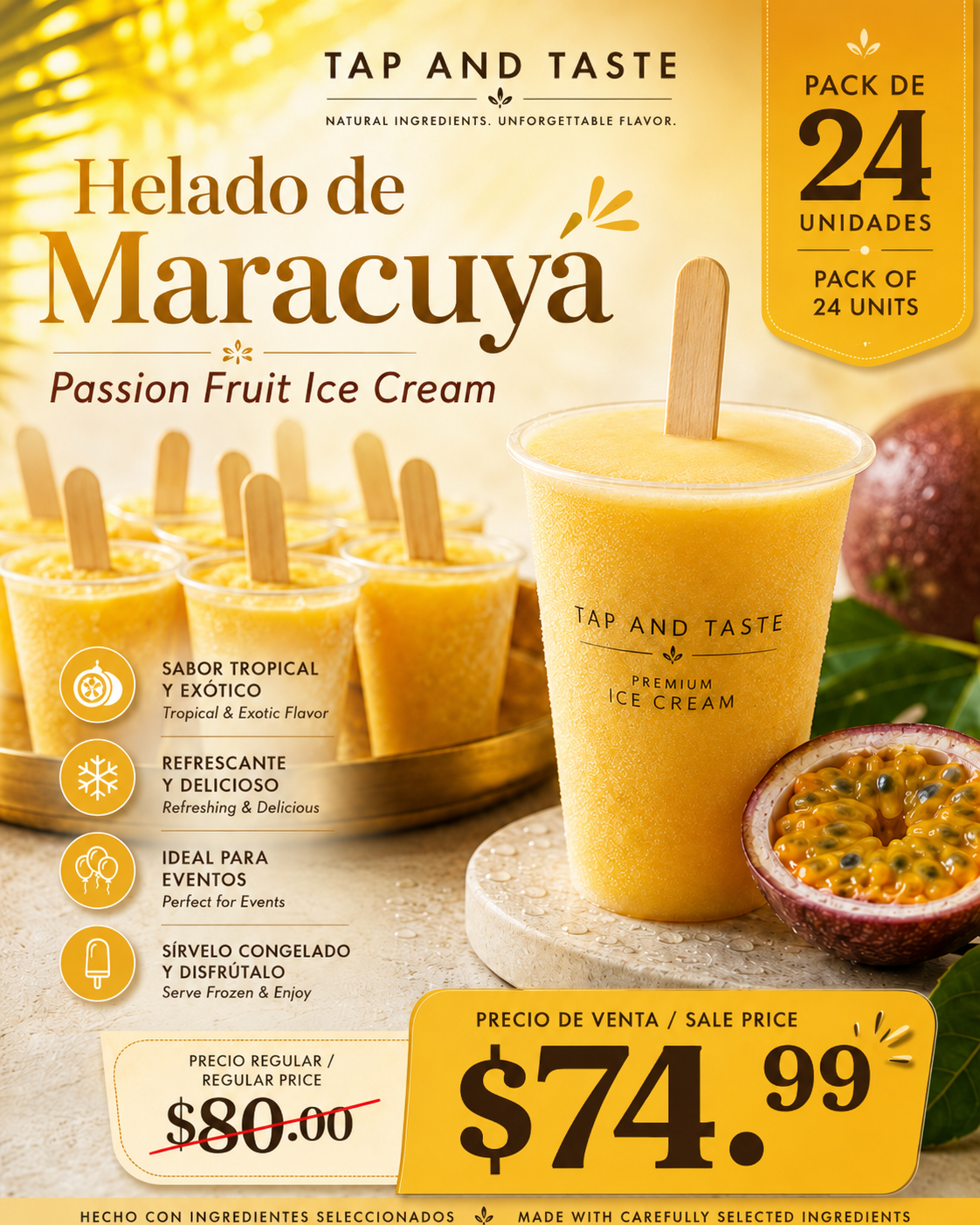 Helado de Maracuyá / Passion Fruit Ice Cream 5oz pack 24
