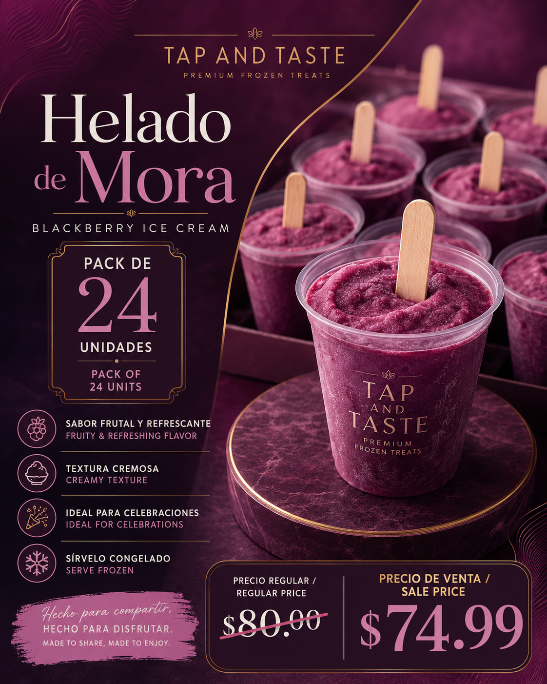 Helado de Mora / Blackberry Ice Cream 5oz pack 24