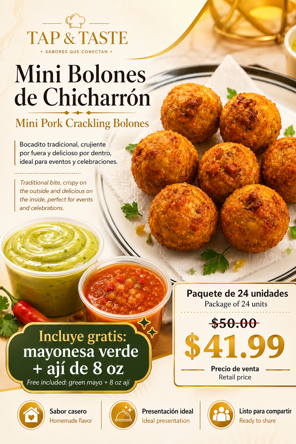 Mini Bolones de Chicharrón / Mini Green Plantain Balls with Pork pack 24