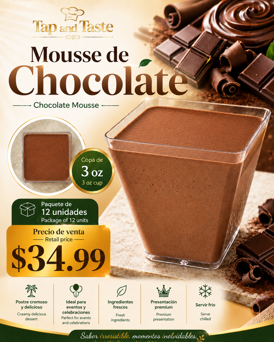 Mousse de Chocolate / Chocolate Mousse 3oz pack 12