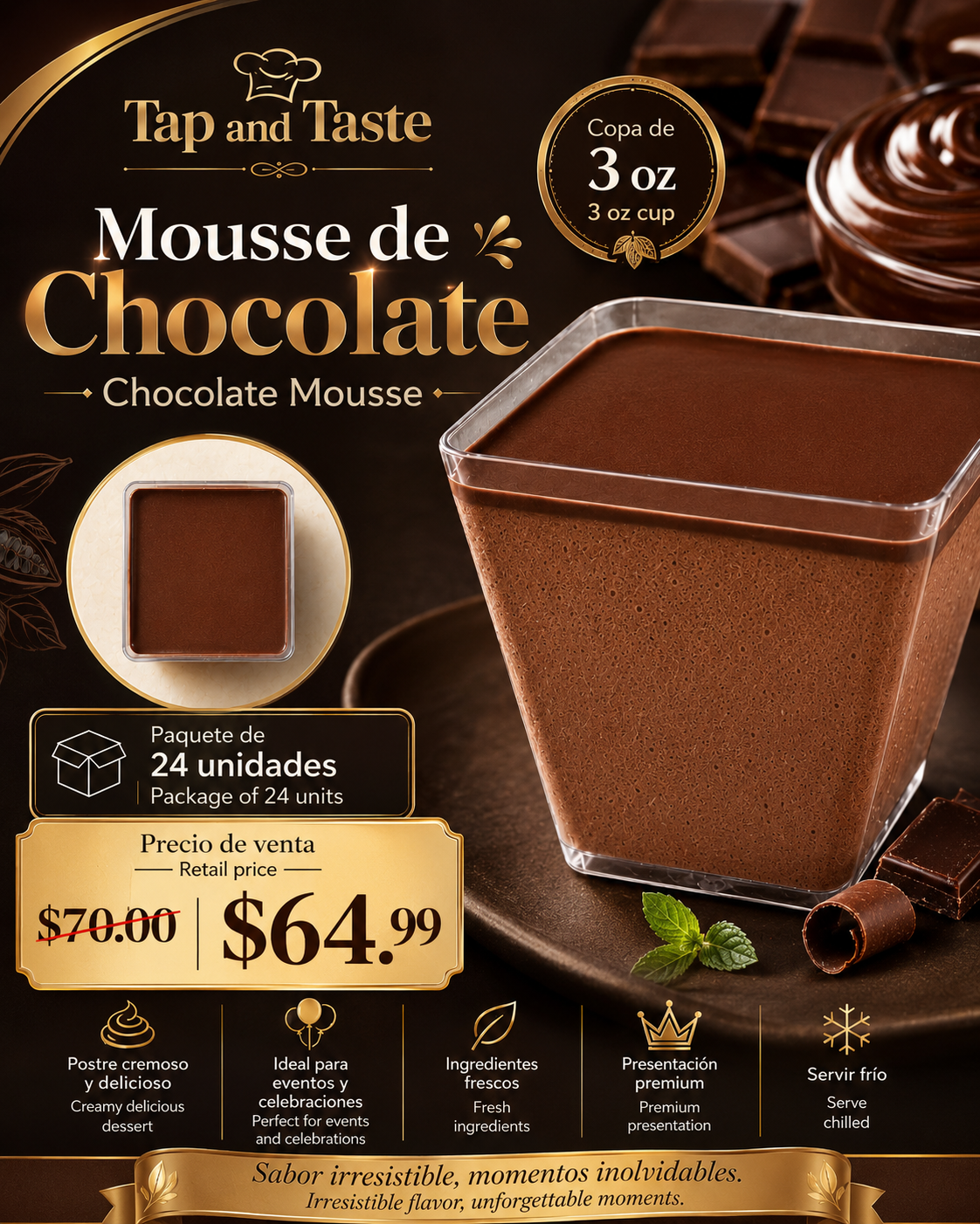 Mousse de Chocolate / Chocolate Mousse 3oz pack 24