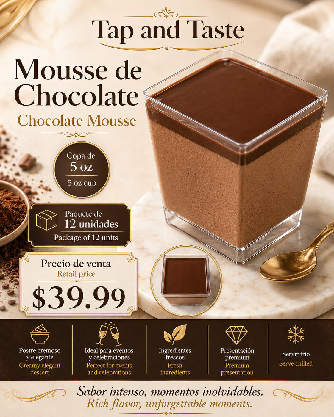 Mousse de Chocolate / Chocolate Mousse 5oz pack 12