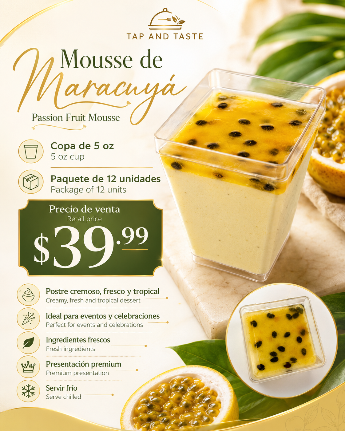 Mousse de Maracuyá / Passion Fruit Mousse 5oz pack 12