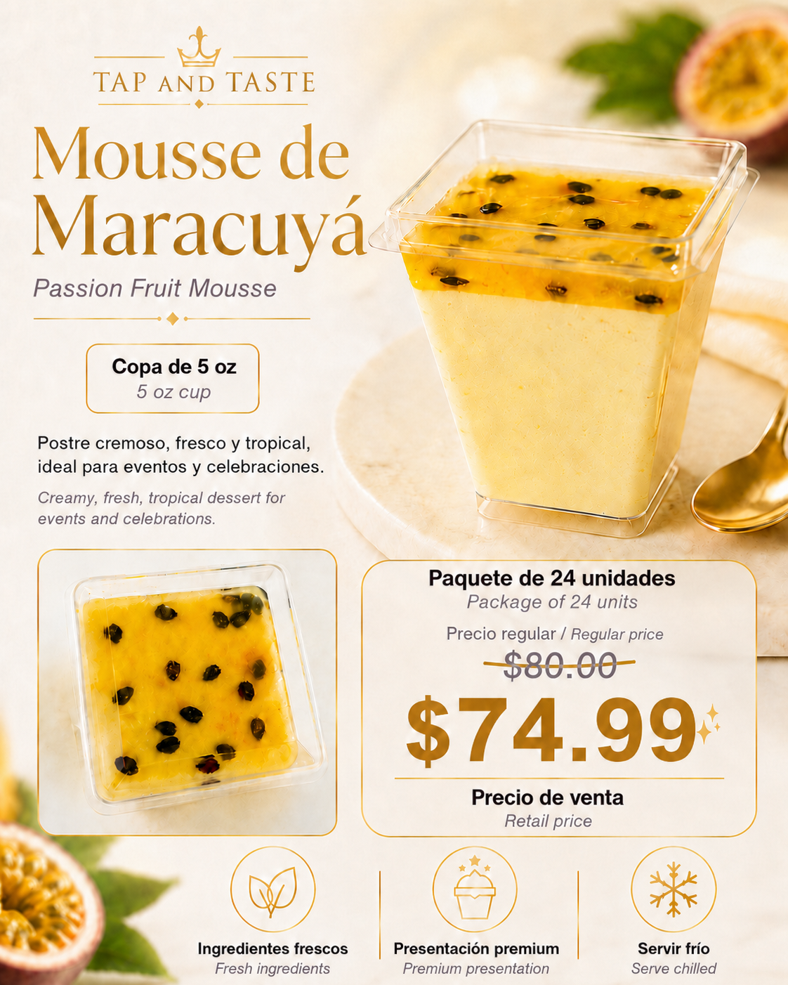 Mousse de Maracuyá / Passion Fruit Mousse 5oz pack 24