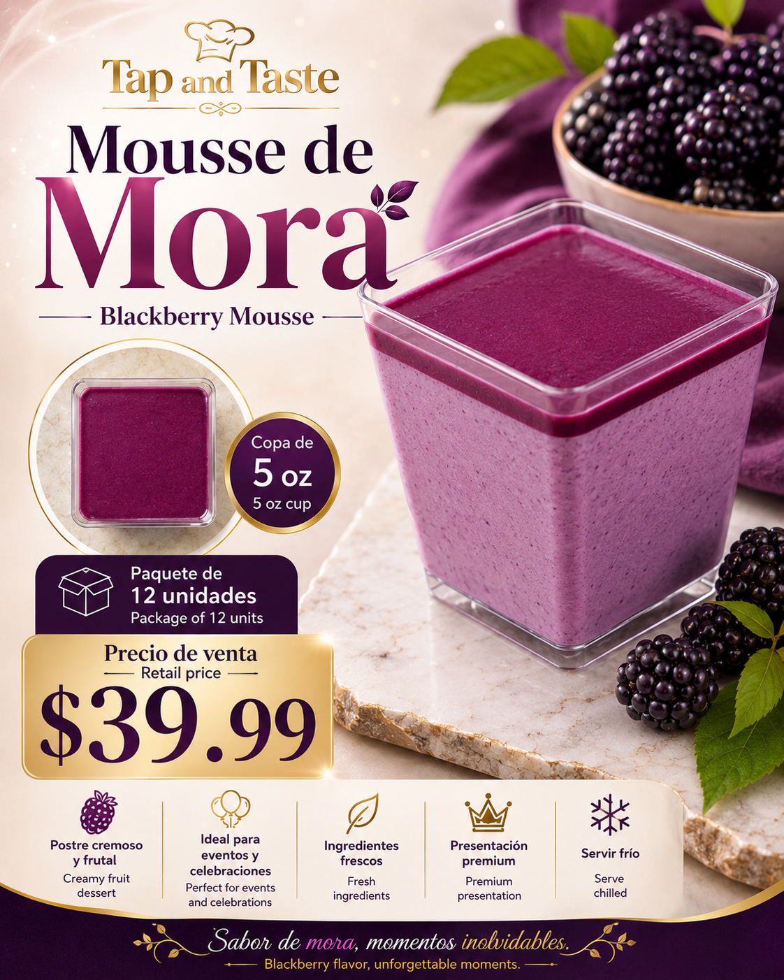 Mousse de Mora / Blackberry Mousse 5oz pack 12