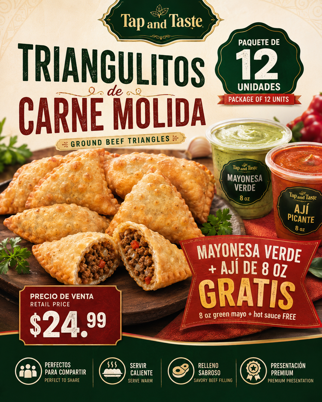 Triangulitos de Carne Molida / Ground Beef Triangles pack 12